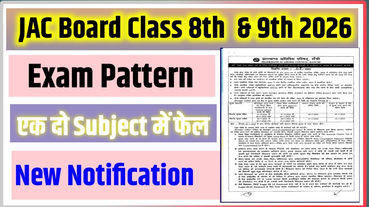 JAC Board Class 8th & 9th Exam Pattern 2027